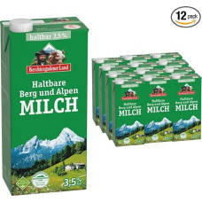 Berchtesgadener Alpine Milk Country H-Milk 3.5% Fat Durable Milk Mountain Farmer's Milk, 1 Litre Each, Pack of 12 pufai