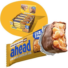 AHEAD Vegan Candy Bar - sūdyta žemės riešutų karamelė - 16 x 35 g - Keto batonėlis su šokoladu be cukraus - tik 5 g grynųjų angliavandenių viename saldainyje - patobulinta formulė