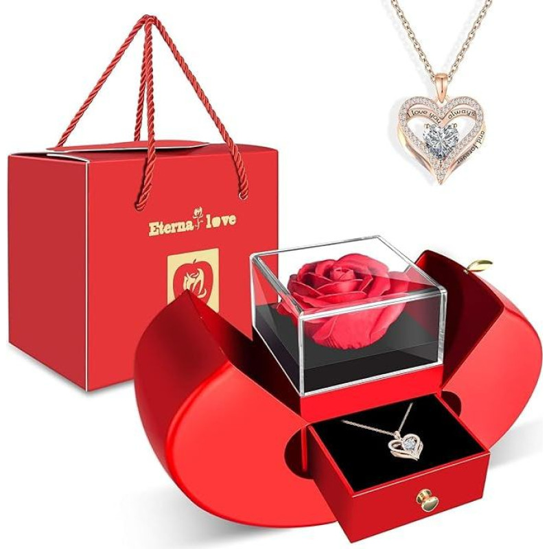 Išsaugota gėlių rožė su žalia dovanų dėžute