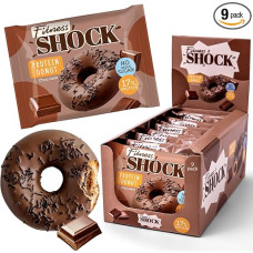 FitnesSHOCK Protein Doughnut Biscuit with Sprinkles, 12 g/17% Protein without Added Sugar, Fibre-Rich Snack with Chocolate Filling, Palm Oil-Free, Chocolate Flavour, 9 x 70 g