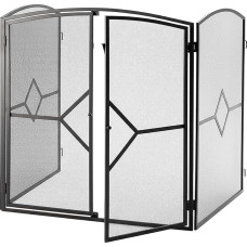 Relaxdays Fire Guard with Door, H x W x D: 80 x 71 x 61 cm, Heat Protection, Wall Mounting, Iron, Black