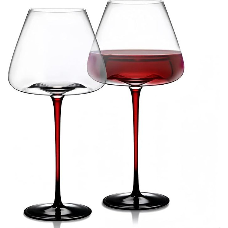 Rotweingläser, große Burgunderweingläser, 2er-Set, langer Stiel, Kristall-Weingläser, bleifrei, transparent, 652 ml, perfekt für Restaurants zu Hause, Partys oder Hochzeitstag, Geburtstagsgeschenk