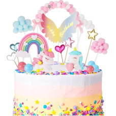 26 vienaragių torto papuošimų pakuotė, vaivorykštiniai torto papuošimai, laimingo gimtadienio torto papuošimai, balionų žvaigždžių torto papuošimai, mergaičių gimtadienio torto papuošimai