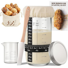Sauerteig Glas 730ml/24OZ,Sourdough Starter Kit Jar,mit Anleitung,Brot Backen Zubehör,für Einsteiger & Zuhause backen,Komplettset Sourdough Starter Kit für Einsteiger