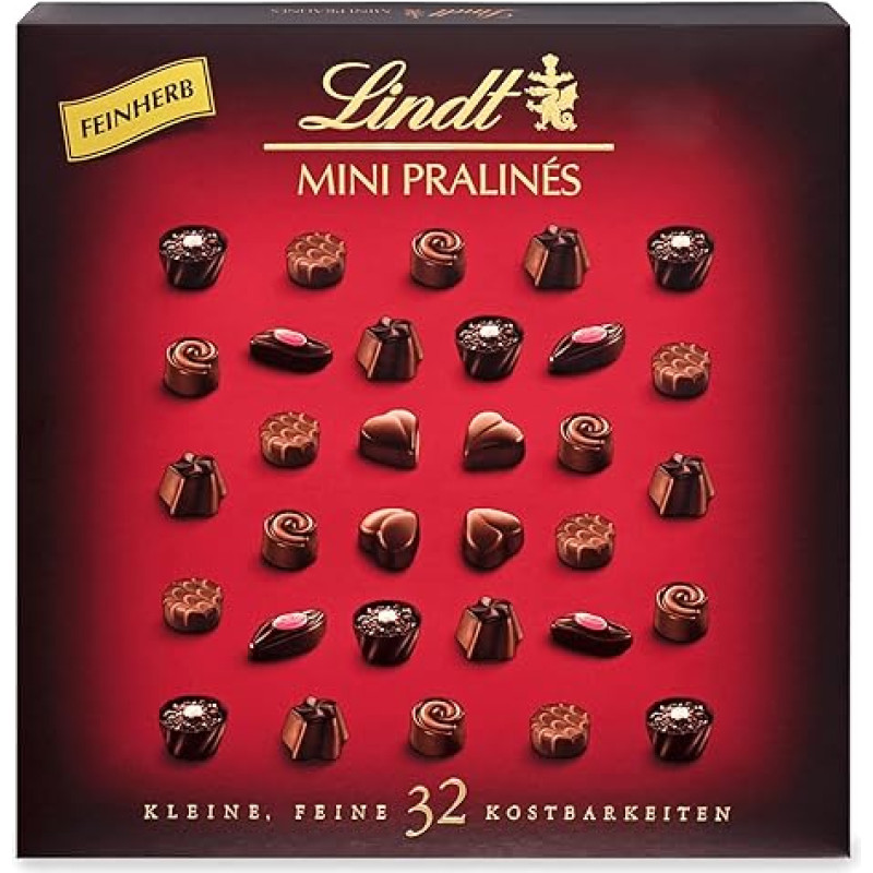 Lindt Feinherbe Mini Pralinés Noirs | 163 g | Juodasis šokoladas | 32 šokoladiniai saldainiai | Maža šokoladinė dovana arba šokolado dovana