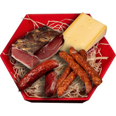 WURSTBARON® Bergsteiger užkandžių paketas su Pietų Irolietiška šonine, dovanų krepšelis su sūriu, delikatesų rinkinys su židinio šaknimis ir pipirų kąsneliais