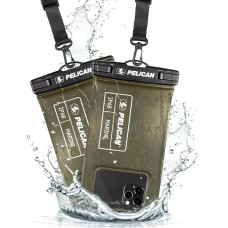 Pelican Marine - IP68 Waterproof Mobile Phone Case / Case (Normal Size) - Floating Waterproof Mobile Phone Case for iPhone 14 Pro/13 Pro/12 Pro/S23 - Underwater Mobile Phone Case Pack of 2 - OD Green/Black