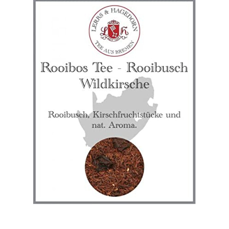 Lerbs & Hagedorn, Rooibos arbata Rooibusch Wild Cherry, 250 g (apie 20 litrų) Vyšnių vaisių gabalėliai