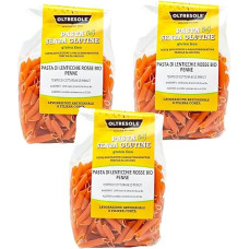 Oltresole - Itališki Bio-Rote-Linsen-Pasta Glutenfrei, Penne-Format - Proteinreiche Hülsenfrüchtepasta, 100% Bio-Rote-Linsenmehl, vegan, glutenfrei, 3er-Packung mit je 350 g