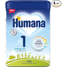 Humana 1 Initial Milk Pack of 4 (4 x 750 g) - Baby Milk from Birth - Infant Formula as Breast Milk Replacement or Supplement - Initial Formula Baby