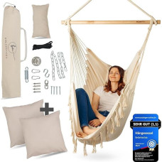 BELLAMATILDA Hanging Chair with 3 Cushions + 360° Mounting Accessories - Outdoor & Indoor XXL Hanging Swing for Adults and Children - Hanging Seat / Hanging Chair up to 150 kg for Garden, Living Room
