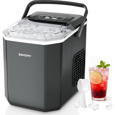 EUHOMY Home Ice Cube Maker 9 kubeliai per 6 minutes Savaime išsivalantis ledo gaminimo įrenginys 12 kg/24 val., 2 ledo kubelių dydžiai, su rankena, šaukšteliu ir krepšeliu, juodas