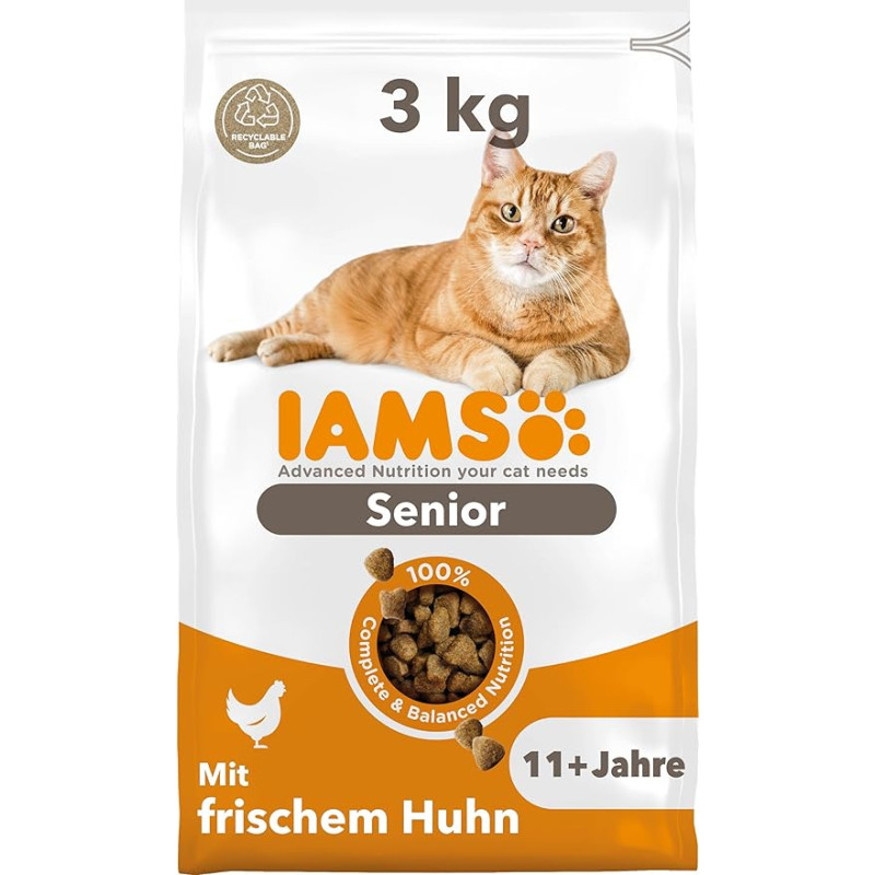 IAMS Senior sausas kačių maistas su vištiena - sausas maistas vyresnėms katėms nuo 11 metų, 3 kg