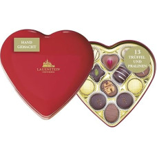 Lauensteiner Heart Tin 150 g Finest Truffles and Chocolates 9 Assorted Designs with and without Alcohol Ideal as a Gift for Mother's Day or Birthday