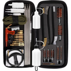 Universalus pistoletų valymo rinkinys, skirtas daugumai rankinių pistoletų, šautuvų ir šautuvų, 45 in 1 pistoletų valymo įrankių rinkinys su buteliukais, valymo virvele ir užtrauktuku užsegamu dėklu