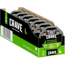 Crave Adult Wet Dog Food Pate with Lamb & Beef, 14 indelių, 7 x 150 g (2 vnt.) - aukščiausios kokybės drėgnas ėdalas šunims su dideliu baltymų kiekiu, be pridėtinių grūdų