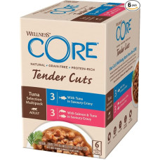 Wellness CORE Tender Cuts Wet Cat Food in Sauce, Grain Free, High Meat Content, Tuna Selection Mix, 6 x 85 g