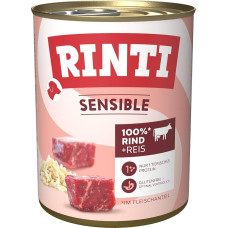 RINTI - Sensitive drėgnas ėdalas jautriems suaugusiems šunims su natūraliais mėsos gabalėliais Visavertis ėdalas be grūdų skardinėje be dirbtinių priedų 6 x 800 g jautiena + ryžiai