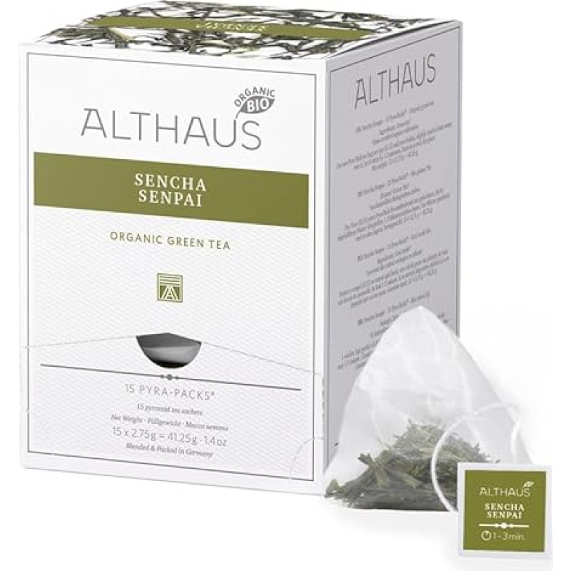 Althaus SENCHA SENPAI TEA ⋅ Ekologiška žalioji arbata piramidės formos maišelyje ⋅ Pyra Pack ⋅ 15 x 2,75 g