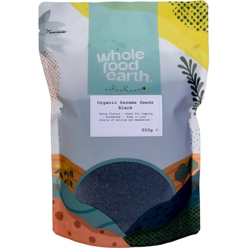 Wholefood Earth Ekologiškos sezamo sėklos juodos 1 kg Žalios, be GMO, veganiškos, sertifikuotos ekologiškos