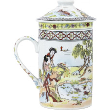 lachineuse - Teekanne/Aufgussschale - Traditionelles Karpfenmotiv - Glückwünsche - Porzellan - Mehrfarbig - Höhe 14,5 cm - Asiatische Deko-Geschenkidee