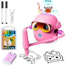 Piešimo robotas vaikams, piešimo robotas vaikams nuo 3 iki 8 metų, balsinis interaktyvus edukacinis piešimo robotas su 100 piešimo kortelių, 16 rašiklių ir muzika, dovana berniukams mergaitėms (rožinė)