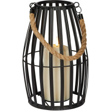 Lights4fun Canberra Black Metal Lantern with TruGlow LED Candle for Indoor and Outdoor Garden Lantern for Outdoor Use Weatherproof Modern Decorative Balcony Garden 29 cm