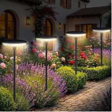 Saulės šviesos žibintai, skirti sodybai 4 Stück:Solarleuchten Garten mit 1000mAh Akku,9 Extra Helle LED,IP65 Wasserdicht,Höhenverstellbar bis 82CM,Gartenleuchten Solar Wegeleuchten für Rasen Terrasse Garten