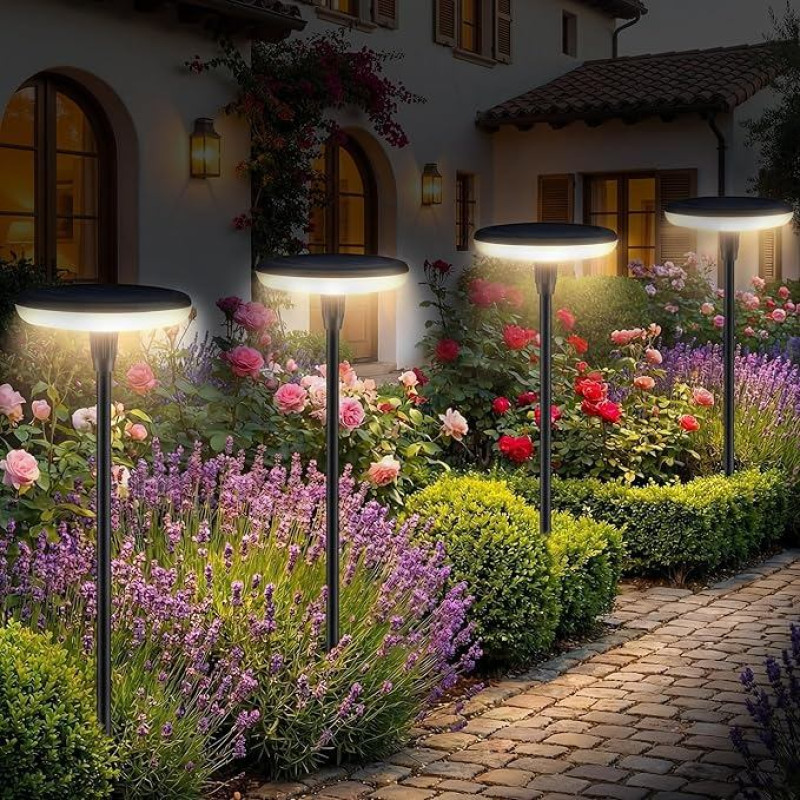 Saulės šviesos žibintai, skirti sodybai 4 Stück:Solarleuchten Garten mit 1000mAh Akku,9 Extra Helle LED,IP65 Wasserdicht,Höhenverstellbar bis 82CM,Gartenleuchten Solar Wegeleuchten für Rasen Terrasse Garten