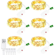 Pack of 6 Rechargeable Fairy Lights Indoor Battery with Timer 8 Modes, 2 m 20 LED Copper Wire Mini Fairy Lights Small with Battery Waterproof for Outdoor Christmas Party Wedding Lighting