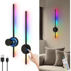 2 pakuočių akumuliatorinis sieninis šviestuvas 16 spalvų RGB reguliuojamas sieninis šviestuvas USB-C įkraunamas 5000 mAh nuimamas akumuliatorius 70 cm naktinis šviestuvas su nuotolinio valdymo pulteliu Jutiklinio valdymo sieninis šviestuvas miegamajam ir 