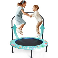 Mini Trampoline for Kids, 36Inch Trampoline with Adjustable Handle,Kids Trampoline with Foldable Bungee Rebounder Adjustable Handrail and Safety Padded Cover Trampoline for Indoor&Outdoor