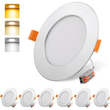 da LIGHT LED įleidžiamas prožektorius, plokščias, 230 V, 9 W, spinduliuojantis įleidžiamas apšvietimas, sidabrinės spalvos, 6 vnt., vonios kambario šviestuvas, 3000/4000/6000K, lubų prožektorius, IP54, atsparus vandeniui, skirtas vonios kambariui, svetain