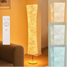 Grindų lempa balta Šiuolaikinė grindų lempa svetainei, LED minkšta grindų lempa miegamajam, reguliuojamo apšvietimo lempa su nuotolinio valdymo pulteliu, 3 spalvos, dekoratyvinė medžiaginė lempa su gaubtu