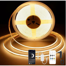 COB LED juosta 7,5 m, LED juosta šiltai balta 2700 K, 24 V apšviečiama LED juosta, CRI92, 8 mm pločio, su nuotolinio valdymo pultu ir maitinimo šaltiniu, skirta namų apdailai, virtuvei, veidrodžiui