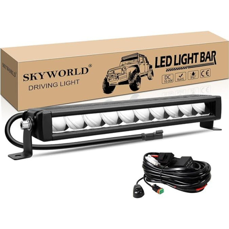SKYWORLD 12 colių 30 cm 30 W LED šviesos juosta automobiliui, plonas LED darbinis žibintas su 12 V laidų pynėmis, papildoma priekinių žibintų taškinė darbinė šviesos juosta 4 x 4 visureigiams, visureigiams, bekelei, keturračiams, sunkvežimiams ir traktori