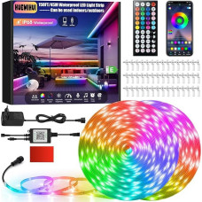 45 m lauko LED juostelės šviesos, IP68 vandeniui atspari spalvą keičianti RGB LED juostelės šviesa, IR nuotolinio valdymo pultas ir programėlė, muzikos sinchronizavimo RGB lauko pasakų šviesos, 24 V lanksti 