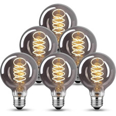 E27 LED vintažinė lemputė, Edisono vintažinė lemputė, E27 šviesos lemputė, 4 W G80 retro lemputė, LED kaitinamoji lemputė, šiltai geltona, idealiai tinka dekoratyviniam nostalgiškam retro apšvietimui, dūminis stiklas, 6 vnt.