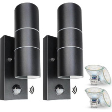 Lauko šviestuvas su judesio jutikliu Antracito LED aukštyn ir žemyn sieninis lauko šviestuvas GU10 Modernus IP44 Lauko šviestuvai 230 V Įskaitant 5 W šiltai baltos spalvos lemputę Pakuotė iš 2