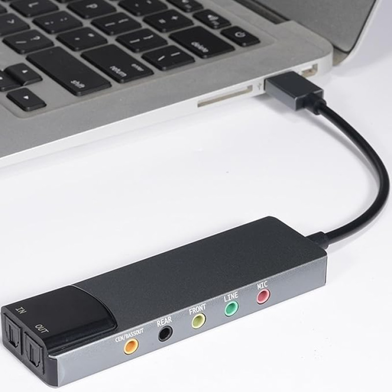 ASHATA 7.1 USB garso plokštė, išorinė garso plokštė nešiojamajam kompiuteriui su skaitmenine SPDIF garso išvestimi, didelė raiška, skirta žaidimų nešiojamajam kompiuteriui, asmeniniam kompiuteriui, sidabrinė
