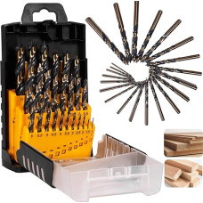 Brad Point titanu dengtų HSS pilnai šlifuotų grąžtų rinkinys kietmedžiui ir minkštajai medienai 1-13 mm (0,5 mm žingsniu) su dėklu