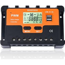 60A saulės įkrovos valdiklis 12V 24V 48V saulės valdiklis, PWM 60A saulės įkrovos valdiklis su temperatūros jutikliu 2USB prievadai, skirtas maksimaliai saulės baterijoms 12V (780W) 24V (1560W) 48V (3120W) švino rūgšties