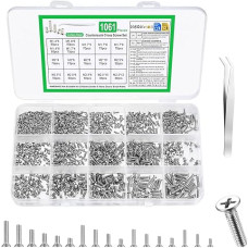 1061 vienetų M1.4 M1.7 M2 M2 M2.5 mini varžtų rinkinys, sidabrinių mažų varžtų rinkinys, įleistinių varžtų rinkinys, mašininių varžtų asortimentas, mikro plokščios galvutės srieginių varžtų rinkinys, skirtas laikrodžiams, kompiuteriniams akiniams, varžtam