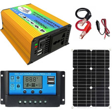 3000 W saulės inverterių rinkinys su vandeniui atsparia 18 W plokšte, 30 A valdikliu, USB prievadais ir LCD ekranu, skirtas naudoti namuose ir lauke
