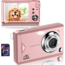 Skaitmeninis fotoaparatas, 48 MP 1080P Full HD fotoaparatas, 32 GB TF kortelė, 3,0 colių ekranas, nešiojamasis kompaktiškas fotoaparatas su 16x skaitmeniniu priartinimu, 4K Ultra HD vaizdo įrašymas, (rožinis)