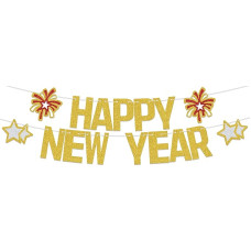 Happy New Year Banner, Silvester Party Decor Supplies, NYE Party Dekorationen 2026, Hello 2026 Thema Silvester Banner Gold Rot & Silber
