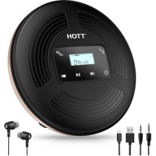 HOTT Portable CD Player 1800mAh Rechargeable CD Player with Bluetooth and FM Transmitter Ideal for Travel, Home and Car with Stereo Headphones and Shockproof Design (Black)