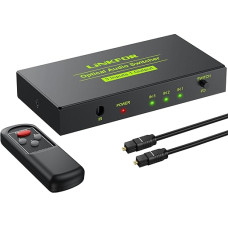 LiNKFOR Digital Optical Audio Switcher 3x1 SPDIF Toslink Switch Box 3 Ports Optical Switch with IR Remote Control Supports PCM2.0 DTS Dolby-AC3 Compatible with PS3 PS4 Xbox Blu-Ray Player HDTV