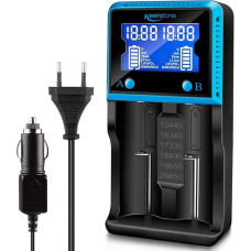 Universal Battery Charger, 18650 Battery Charger with 2 Slots, LCD Smart Fast Charging Battery Charger for NI-MH NI-CD AA AAA Li-Ion LiFePO4 IMR 10440 14500 16340 18650 RCR123 26650