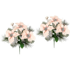 Artificial Flowers Bouquet Poinsettia Berries Fir Branches Set of 2 45 cm Poinsettia Advent Star Artificial Christmas Bouquet X'Mas Christmas Decoration Flowers Decorative Flower Poinsettia/Eucalyptus